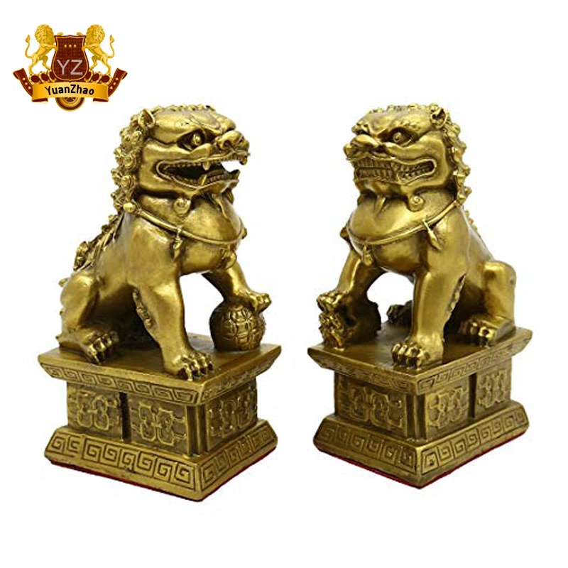 Customized Animal Sculpture Lost Wax Brass Foo Dog Life Size Lion Statue