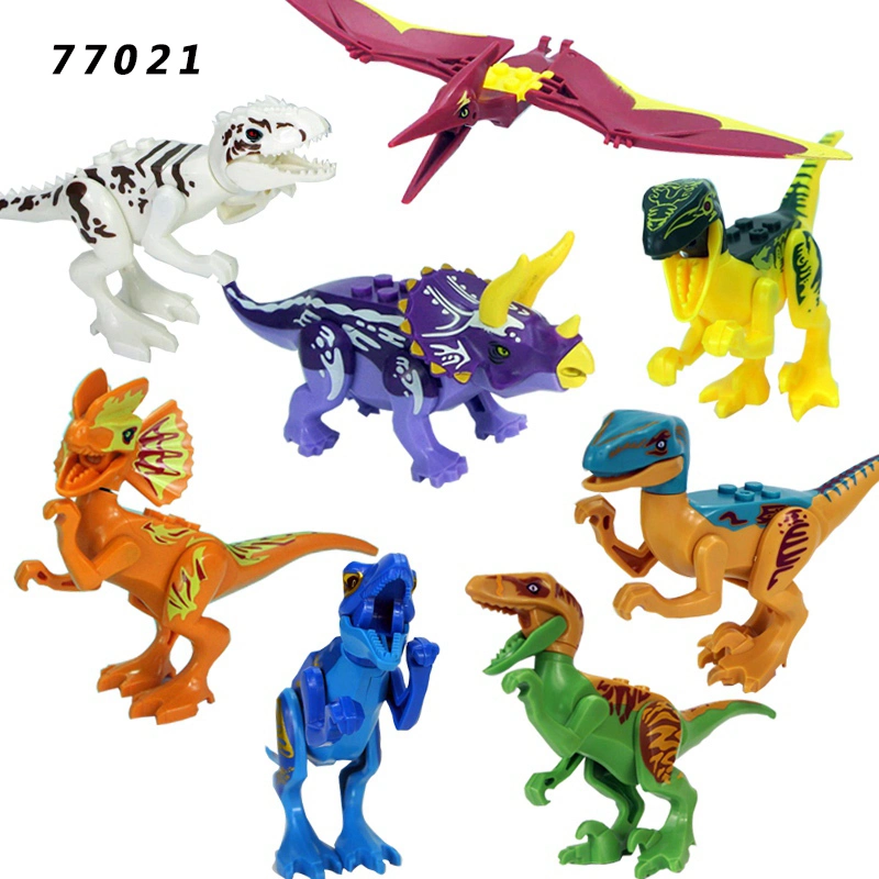 77021 Dinos Toy, Buildable Dinosaur Building Blocks Figures with Movable Jaws, Including T Rex,